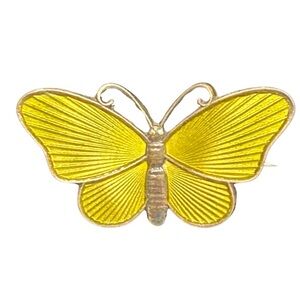 Vintage Yellow Enamel Butterfly Brooch – Sterling Silver Norway 925S